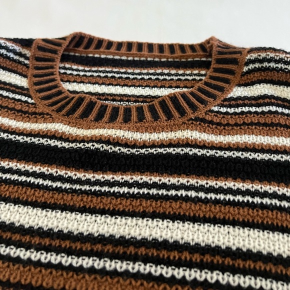 Striped Women’s Sweater - Brown, Black, White - Picture 2 of 4
